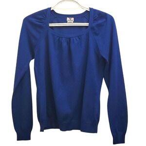 Worthington Knit Top Square Neck Long Sleeve Pullover Blue XL